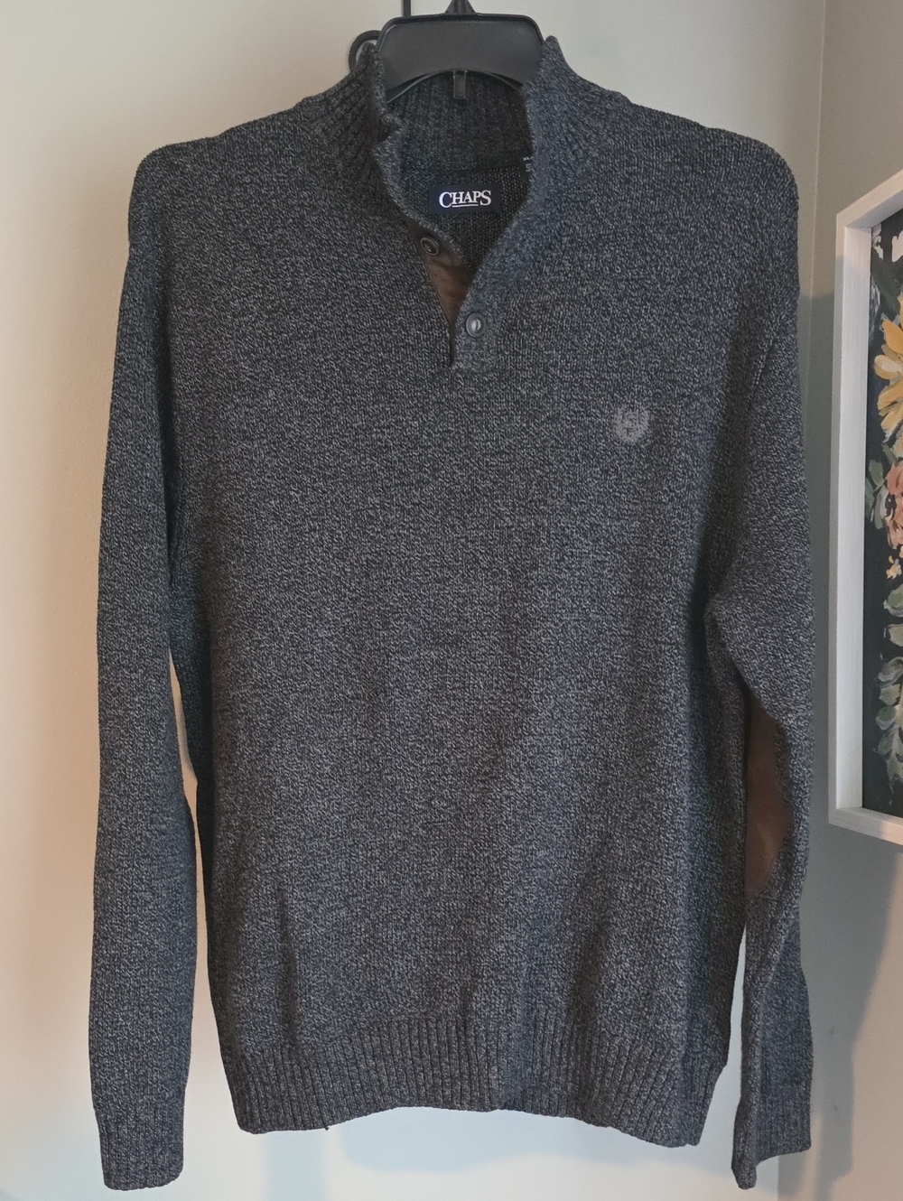 Chaps Men’s Dark Charcoal Gray Zip Mock Neck Sweater Size XL - Cotton